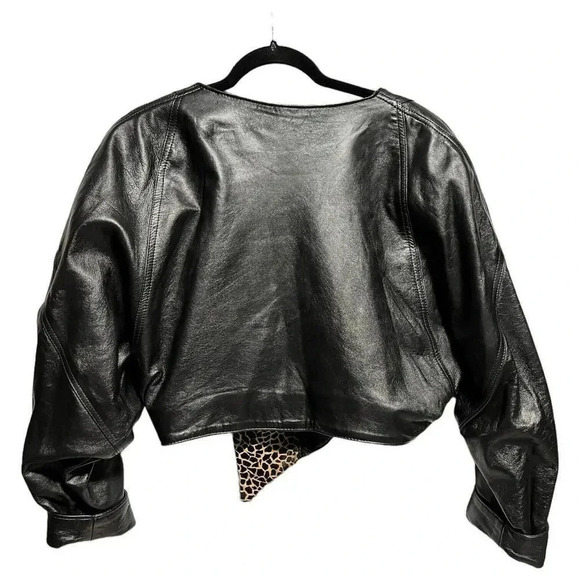 Giovinezza Moda Rocco D’Amelio BLACK LEATHER 80s Jacket Leopard Calf Hair Size M - Picture 7 of 12